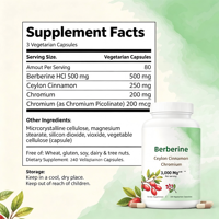 Capsules de Berbérine, Cannelle de Ceylan et Chrome 3000mg Haute Puissance – Complément de Soutien – Fabrication OEM ODM Marque Privée