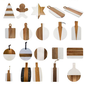 Tabla de Cortar de Madera y Mármol con Forma Personalizada, Juego de Regalo de Madera de Acacia para Servir Quesos y Charcutería, para Inauguración de Casa, Boda, Navidad - Product Image 1