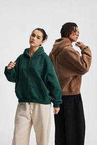 Sudadera con capucha unisex de forro polar de 370 g/m², estilo boxy, corta, con cremallera, tipo cárdigan, nueva, con hombros caídos, corte holgado, para hombre. - Product Image 4