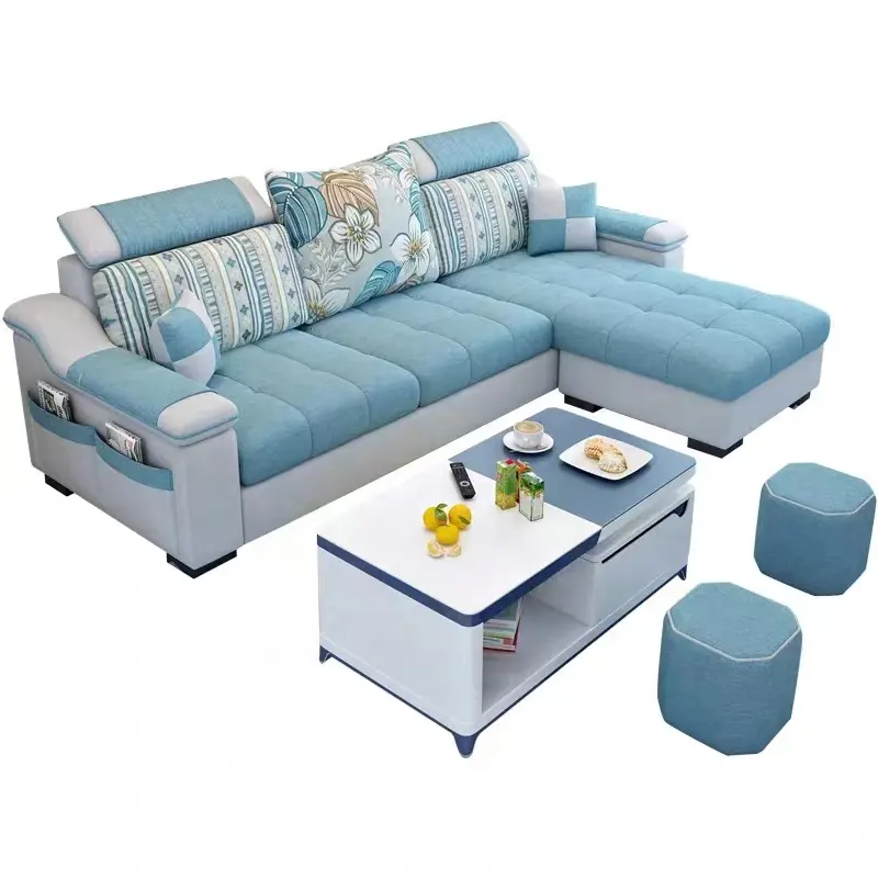 Kain Modern sederhana berbentuk L mudah dibongkar dan dicuci ukuran khusus Set Sofa ruang tamu SF019