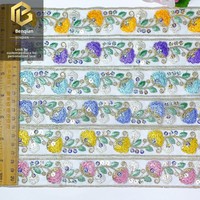 LEIXUSI 3,2 cm Bordure en dentelle florale style ethnique, ruban brodé multicolore pour accessoires de robe victorienne DIY