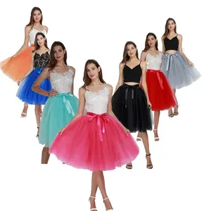 ecowalson 65cm 6 layers Fashion Tulle Skirt Pleated Tutu Women Lolita Petticoat Bridesmaids Sweet Party Midi Skirt Mini Skirt