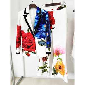 2024 Fashion High Street Elegant Women's Two Piece <b>Blazer</b> Pants <b>Set</b> Single Button Flower Printing Formal Suit Outfit Breathable - Product Image 2