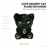 Porte-clés en peluche chat grincheux mignon personnalisé, pendentif animal doux 8 x 8 x 10 cm pour sacs, cadeaux et revente