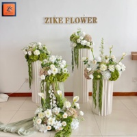ZIKE - Composition florale artificielle de roses et d'hortensias blancs de haute qualité, centre de table de mariage, décoration verte, décor de toile de fond pour événements