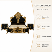 Lit King Size Baroque Noir et Or Moderne de Luxe, Cadre de Lit Sculpté à la Main, Capitonnage Rembourré pour Projet Villa, Palais, Hôtel