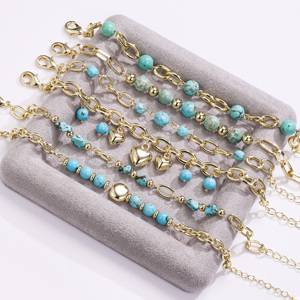 Gioielli Cm Di Grande Successo <span class=keywords><strong>Bracciale</strong></span> <span class=keywords><strong>Turchese</strong></span> Fatto a Mano con Perline Placcato <span class=keywords><strong>Oro</strong></span> 14K per Donna Vendita all'Ingrosso dalla Fabbrica Pulsera - Product Image 1