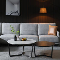 Ensembles de tables de salon de luxe pour le marché espagnol, tables basses avec plateau en céramique de 12 mm, revêtement en poudre de sable noir