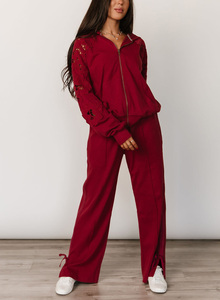 Sweat à capuche personnalisé en coton pour femme, style décontracté, brodé ajouré, entièrement zippé, à manches longues, couleur unie, épaules tombantes - Product Image 3