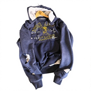 Sudadera con capucha de algodón de alta calidad, personalizada, de invierno, con lavado ácido, efecto desgastado, bordado de chenilla, estilo vintage, con corte en blanco y rotos. - Product Image 5
