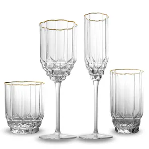 Factory Wholesale Cheap Price Custom Diamond Lead Free Crystal Hammered Gold Rim Red Wine Highball Glass Cup