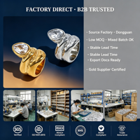 Bague en acier inoxydable double couche avec zircon en forme de goutte d'eau, vente en gros, bagues plaquées or pour femmes