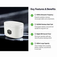 GT-F2 Pembersih Ultrasonik Mini Elektrik untuk Gigi Rumah Tangga Tangki Baja Tahan Karat Kontrol Digital 43kHz Kapasitas 0.6L Jam Tangan 30W