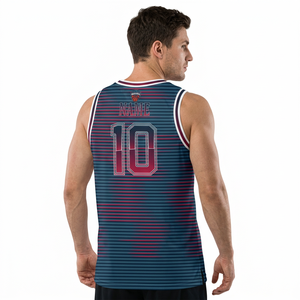 Camiseta de Baloncesto Sublimada Haq Meharban para Hombre, Sin Mangas, Ajuste Atlético, Absorbe la Humedad, Diseño a Rayas, 100% Poliéster - Product Image 2