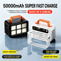 Batterie externe portable 22,5 W 50000 mAh avec lampe de camping intégrée et câbles intégrés, logo personnalisable, idéale pour les événements en extérieur