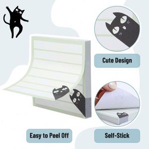 Cute Funny Black Cat Pastel Color Self-adhesive Sticky Notes Set 6 Assorted Designs 80 Sheets <b>Memo</b> <b>Pads</b> Daily Note-taking - Product Image 2