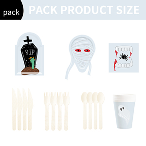 Juego de Vajilla para Fiesta de Halloween DAMAI, Platos de Papel con Elementos de Lápidas y Cruces, Molde de Fantasma para Suministros de Halloween, Sirve para 8 Personas - Product Image 3