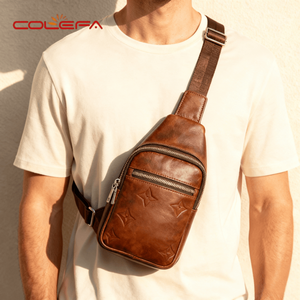 Colefa National Fashion - Bolsa de Pecho para Motociclista, Estilo Informal, con Cremallera, para Viajes en Bicicleta, de Cuero PU Marrón, para Hombre - Product Image 1