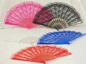 23cm Plain Color <b>Plastic</b> Hand Fan with Gold Trim & Lace <b>Edge</b> Floral Love Style Wedding Souvenir for Home Decoration - Product Image 2