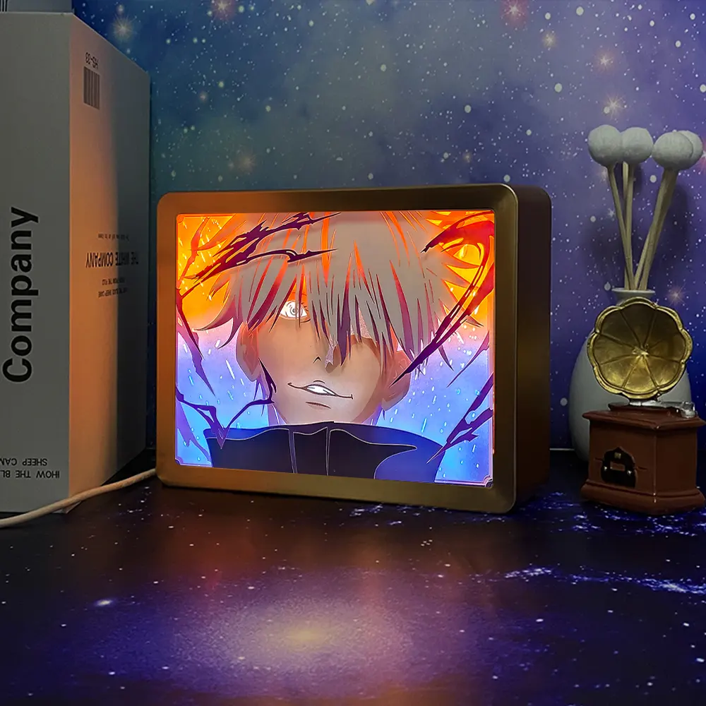 Jujutsu Kaisen Figuur Set Gojo Satoru Figuur Anime Papier Gesneden Licht Doos Plastic Fotolijst 3D Nachtlampje