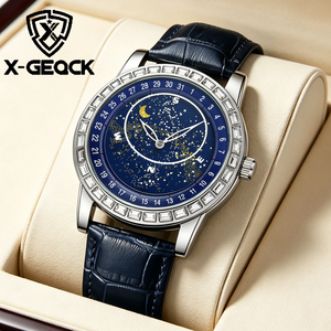 Montres de luxe à quartz pour hommes en gros, étanches, avec mouvement à quartz ciel étoilé et aiguilles caractéristiques phase de lune - Product Image 1