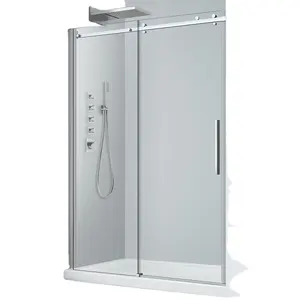 豪华的感觉48英寸滑动淋浴门，黑色网格单替换浴室