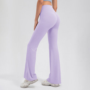 Pantalon de yoga sans couture avant pour femme, taille haute, effet push-up, micro-évasé, respirant, léger, long, idéal pour l'été et les activités sportives - Product Image 3