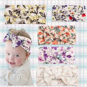 Printed baby girl headband Soft and comfortable decoration hair accessories for baby girl polyester baby bows and headbands set