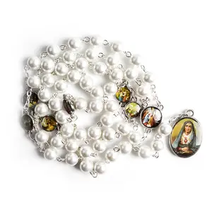 Collier de perles de prière figure religieuse acrylique collier chapelet pendentif Seven Sorrow Madonna