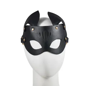 束缚齿轮黑色人造革猫面具蒙眼派对角色扮演女性胡桃夹子性玩具