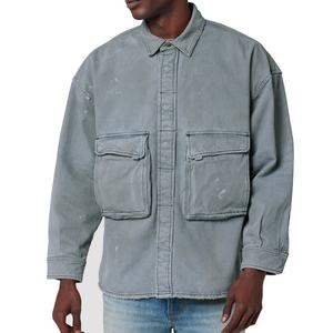 เสื้อแจ็คเก็ตยีนส์สไตล์วินเทจสำหรับผู้ชาย แต่งกระเป๋าแบบพับได้ ราคาโรงงาน รับผลิตตามแบบ - Product Image 1
