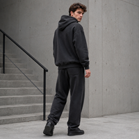 Conjunto de Dos Piezas Personalizado: Sudadera con Cremallera y Gráfico Tonal en el Pecho, Pantalones Deportivos Holgados, Ropa Deportiva Casual para Hombre