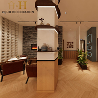 Conception personnalisée de café - Vitrine à café moderne - Comptoir de bar en bois avec éclairage LED pour café et restaurant
