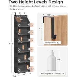 Over The Door Organizer 6 Shelf Hanging Storage With 14 Mesh Pockets <b>Black</b> For Closet Bathroom Bedroom Organization - Product Image 3