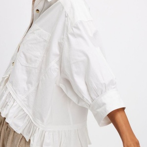 Blusas y Camisas Casuales de Nuevo Estilo para Mujer, Tela de Lino y Algodón, Camisa Sexy para Mujer con Cuello con Volantes, Estilo Regular - Product Image 2