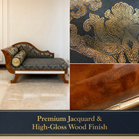 Chaise longue vintage en bois massif avec incrustations dorées, style néoclassique royal de luxe pour salon de villa