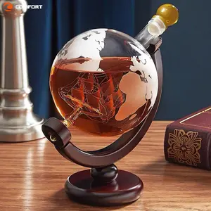 Creative Gift Borosilicate Glass Decanter Rotating Globe Shape Wine Bottle With Wine Glass Cup Whisky Globe Wine Decanter Set