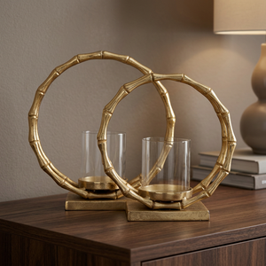 Premium Gold Bamboo Metal <b>Candle</b> Holder Set Luxury Aluminum Candlestick Stand Antique Finish for <b>Wedding</b> Christmas Table Decor W - Product Image 2