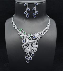 HIBRIDE, diseño de gota de agua de hoja grande, 2 uds., conjuntos de collar y pendientes, Zirconia cúbica, accesorios nupciales para fiesta de boda para mujer, - Product Image 3