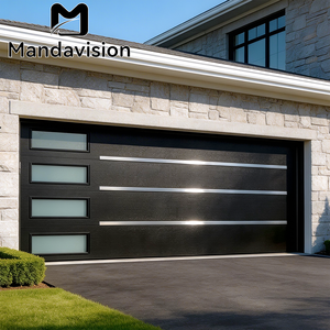 MAMDAVISION <span class=keywords><strong>Porte</strong></span> <span class=keywords><strong>de</strong></span> <span class=keywords><strong>garage</strong></span> moderne en aluminium <span class=keywords><strong>avec</strong></span> fenêtre en verre dépoli, décoration en bande métallique, télécommande, sur mesure pour villa et maison - Product Image 1