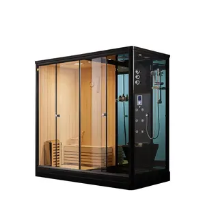 Luxroy Black color high quality Wood sauna and steam combined room