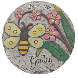 Pietra da <span class=keywords><strong>Giardino</strong></span> in Cemento con Scritta 'Love My Garden' e Ape con Fiori Rosa per Decorazione Esterna e Paesaggistica - Product Image 1