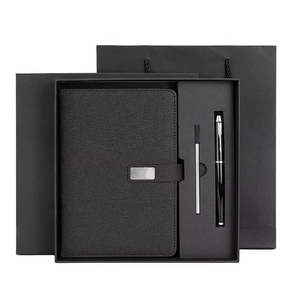 Ensemble de cahiers en cuir A5 à couverture rigide personnalisable, papeterie d'affaires, cadeau comprenant un agenda avec boîte et stylo - Product Image 1