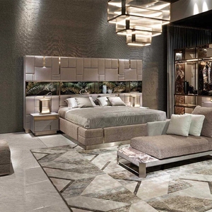 מיטת עור איטלקית יוקרתית בעבודת יד בהתאמה אישית בגודל קינג סייז, יוקרתית לחדר שינה ראשי, עיצוב וילה מודרני - Product Image 1