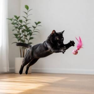 Juguete de Goma para Gatos, Pelota Rosa con Plumas, Diseño de Mármol, Rebota, Interactivo, para Exteriores, Ejercicio de Caza, para Gatitos y Gatos Pequeños - Product Image 1