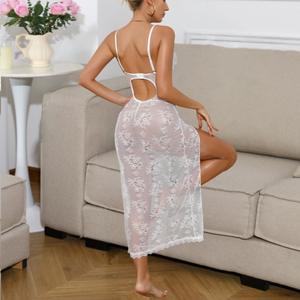 2025 nuevo vestido Sexy transparente con abertura de encaje con Tanga Lencería Sexy conjunto de 2 piezas para mujer - Product Image 4