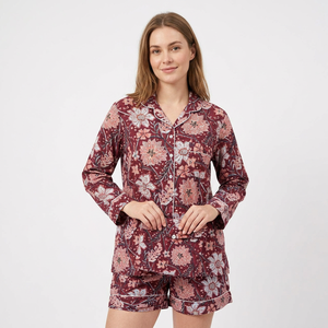 Ensemble de pyjama pour femmes en coton pur fait à la main, imprimé floral, léger, à séchage rapide, imprimé à la main, shorts décontractés - Product Image 1