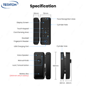 Cerradura Inteligente <span class=keywords><strong>Digital</strong></span> TTlock <span class=keywords><strong>con</strong></span> Control <span class=keywords><strong>de</strong></span> Acceso Electrónico, Reconocimiento Facial y <span class=keywords><strong>Huella</strong></span> Dactilar, Doble Puerta Corredera <span class=keywords><strong>de</strong></span> Vidrio para Oficina y Hotel - Product Image 5