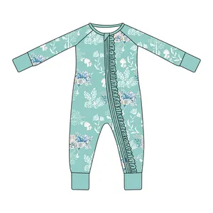 Wholesale Custom Reactive Print Organic Bamboo Cotton Clothing Zipper Baby Rompers Baby Rompers Onesies Soft Baby Clothes