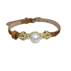 10-11mm Natural Freshwater Pearl Retro Charm Trendy PU <strong>Leather</strong> Bracelet Wristband Watch Strap Jewelry Wholesale Length 22cm - Product Image 5